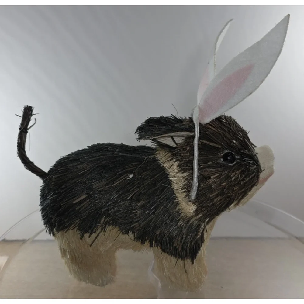 Easter Brown White Wood Bristle Pig with Rabbit Bunny‎ Ears 5 x 7 x 3